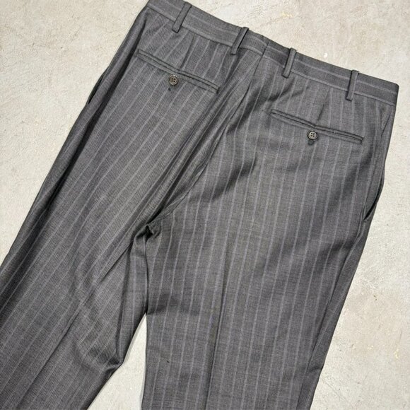 Canali Dress Pants Striped Wool Trousers Made in Italy Grey 32x30 - Picture 8 of 9